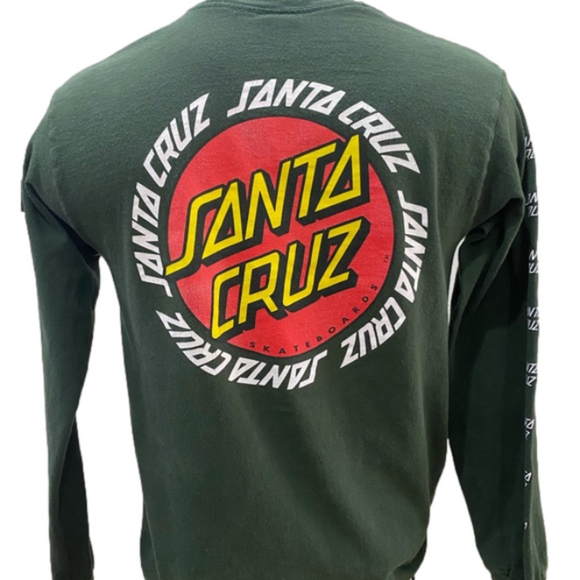 Santa Cruz Skateboard Green Long Sleeve T-shirt‎ W/Logo on Front and Back Size S - Picture 1 of 9
